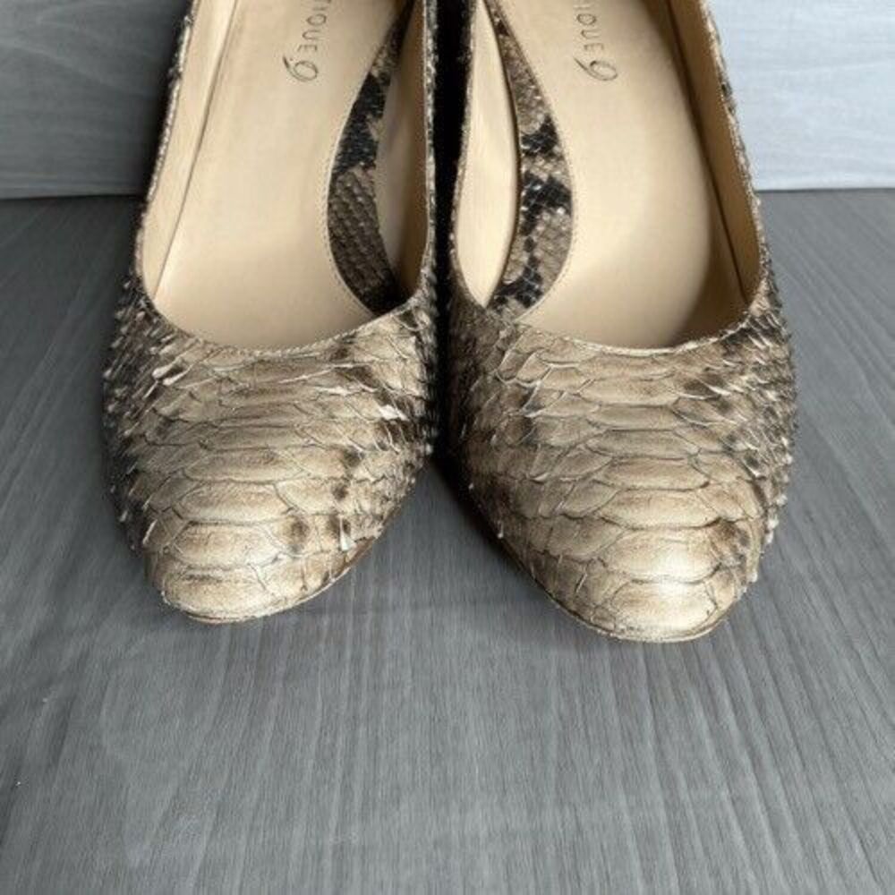 Vintage Boutique 9 Leather Snake Skin Cone Pump Heels Women Size 9M Tan Neutral - Picture 8 of 14